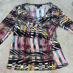 EUC Peck and Peck V-neck cross chest blouse, 3/4 sleeve, stretchy